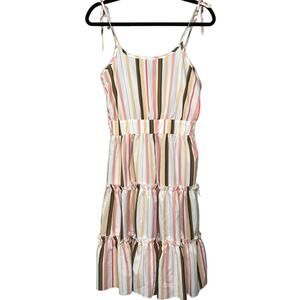 Women Striped Tiered Sleeveless Tie Shoulder Midi Sundress Boho Festival Cottage